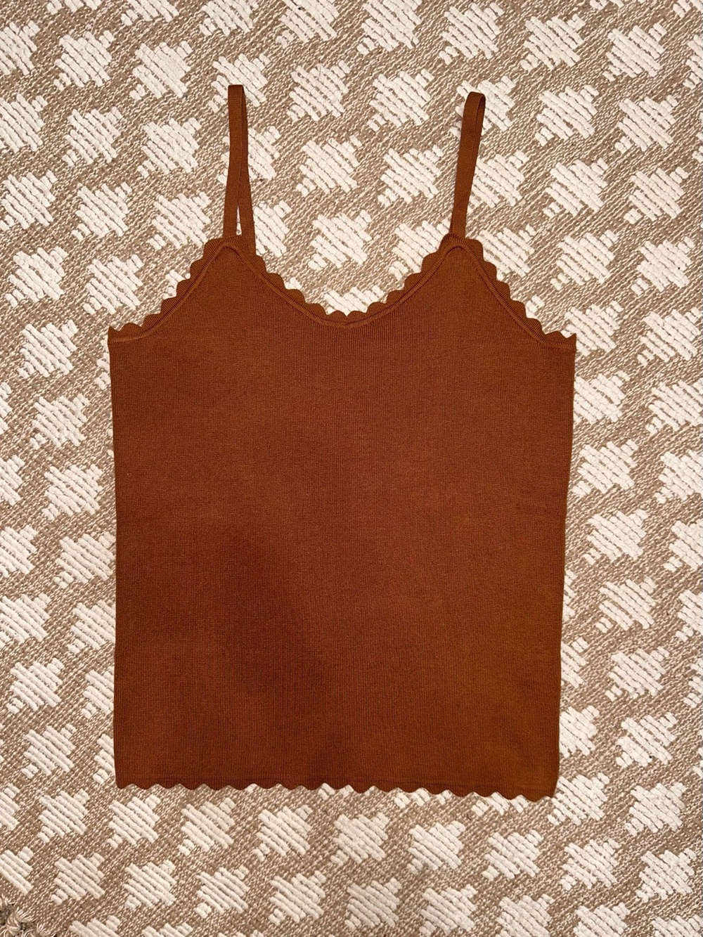 Scallop Edge Ribbed Camisole Tank in Brown - NWOT